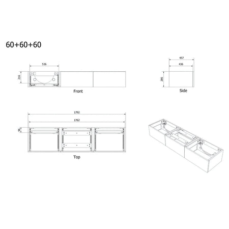 Vikingbad MIE DEMI Stav Servantskap Mål: B180xH46xD29 cm (3x60)