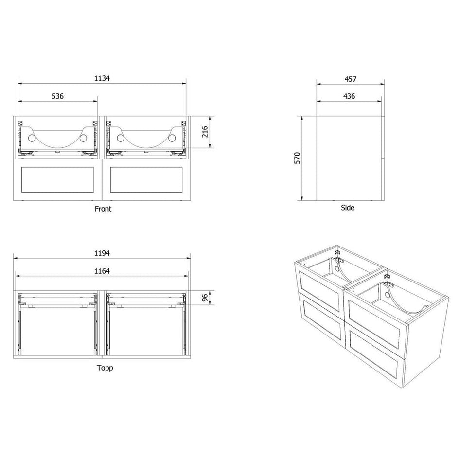 VikingBad MIE RAMME Servantskap - Mål: B(60-180)xH57xD46 cm VikingBad Servantskap