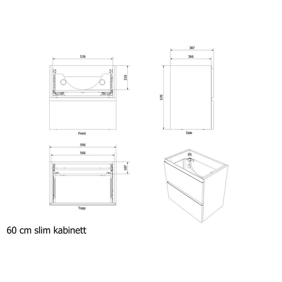 VikingBad MIE SLIM Fingergrep Servantskap - Mål: B(50/60/90)xH57xD39 cm VikingBad Servantskap