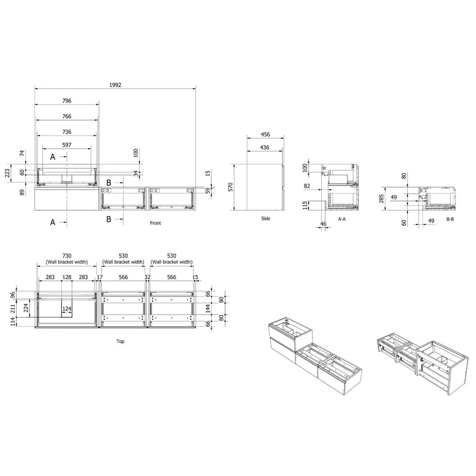 VikingBad Servantskap stav MIE DEMI Mål: B200x46x57 cm VikingBad Servantskap