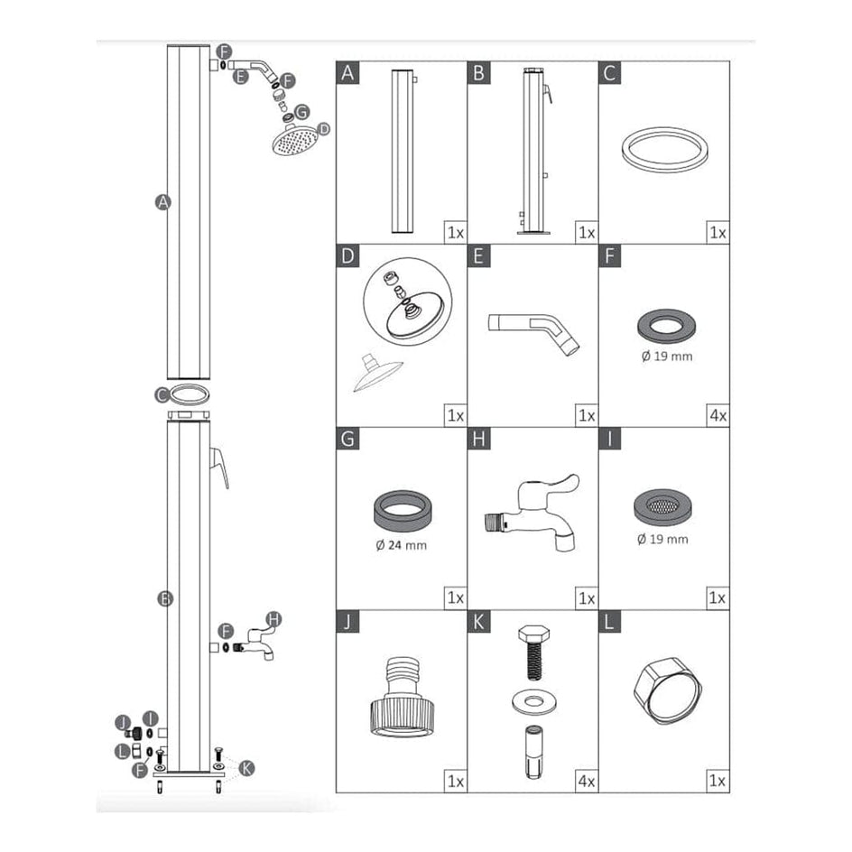 Ahlsell Utedusj med soloppvarming - 35 liter Ahlsell Utekran AH-6135525