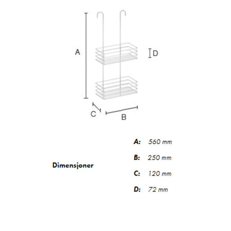 Beslagsboden dusjkurv i 2 plan for dusjblandebatteri 1215