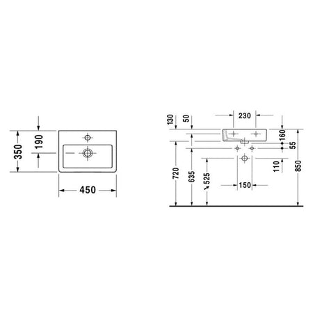 Duravit Vero Vegghengt Servant 50cm Hvit