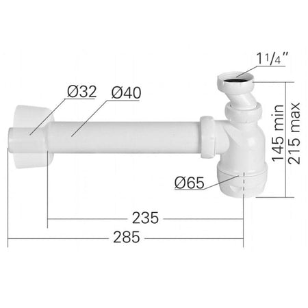 Faluplast Flaskevannlås 32/40mm Hvit med rør og rosett