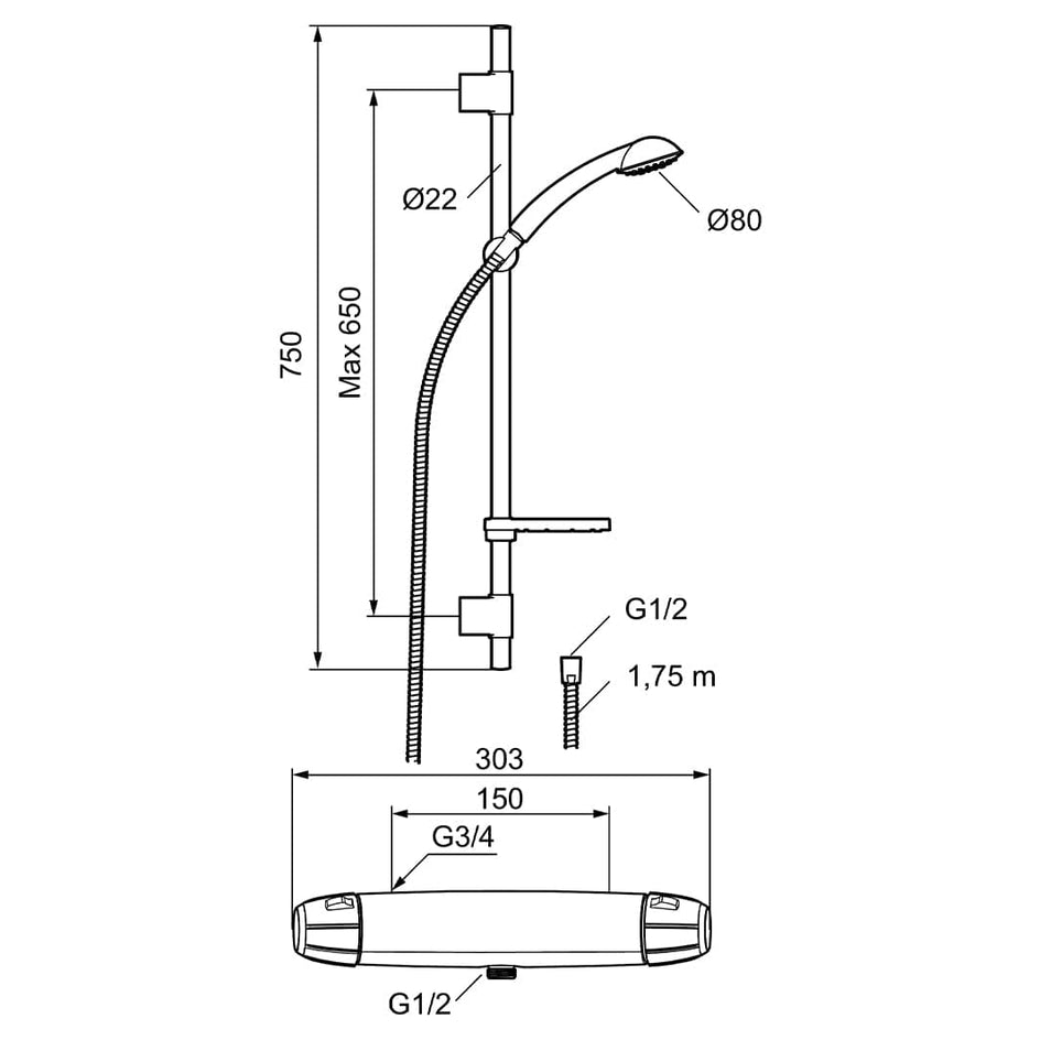FM Mattsson 9000E II Dusjpakke Krom Krom FM Mattsson Dusjsett FM-4304841