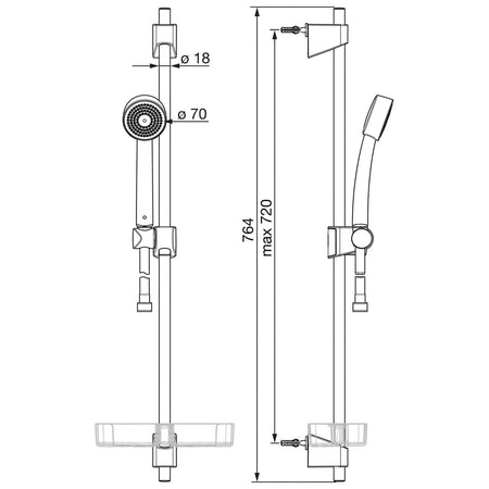 Oras Apollo Dusjsett 540 Ø70mm justerbart veggfeste