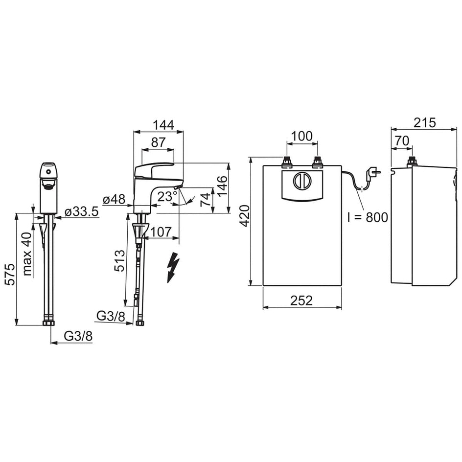 Oras Safira 1003F Servantbatteri med 5L varmtvannsbereder Krom Oras Armatur Servantbatteri OR-4200167