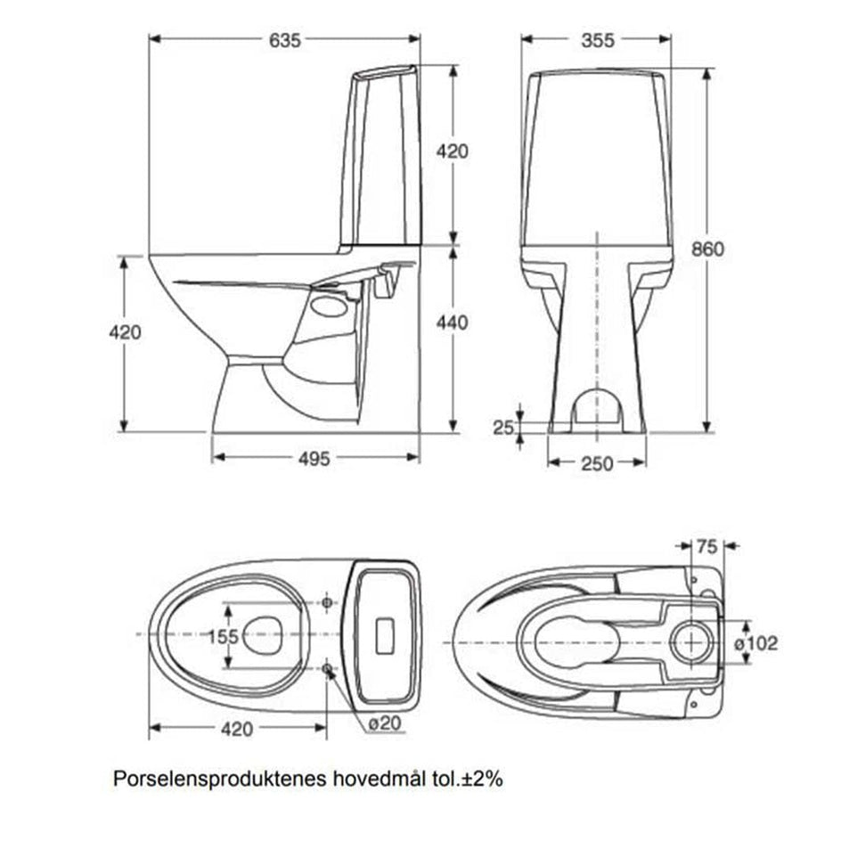 Porsgrund Glow 60 Toalett Rimfree Porsgrund Gulvstående toalett
