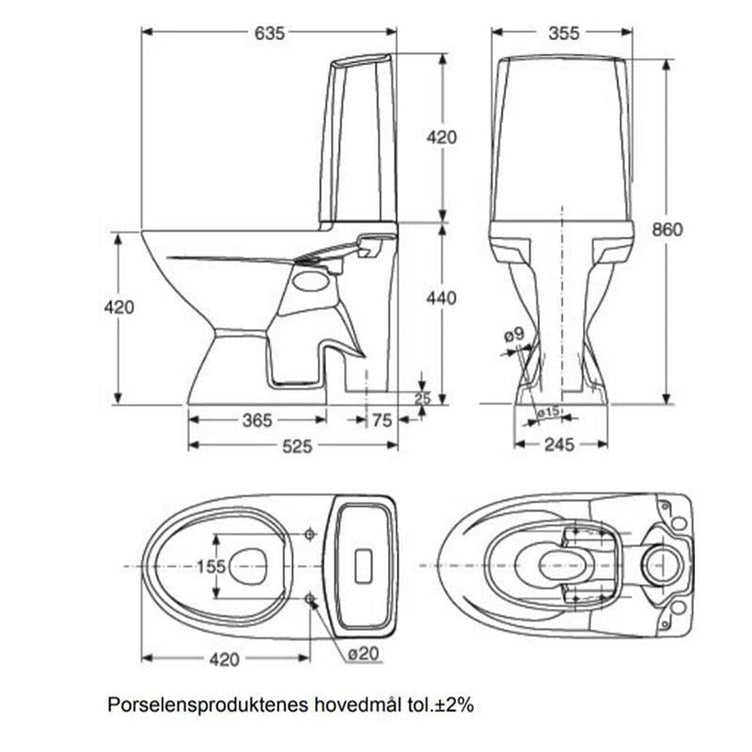 Porsgrund Glow 63 Rimfree Toalett stor fot