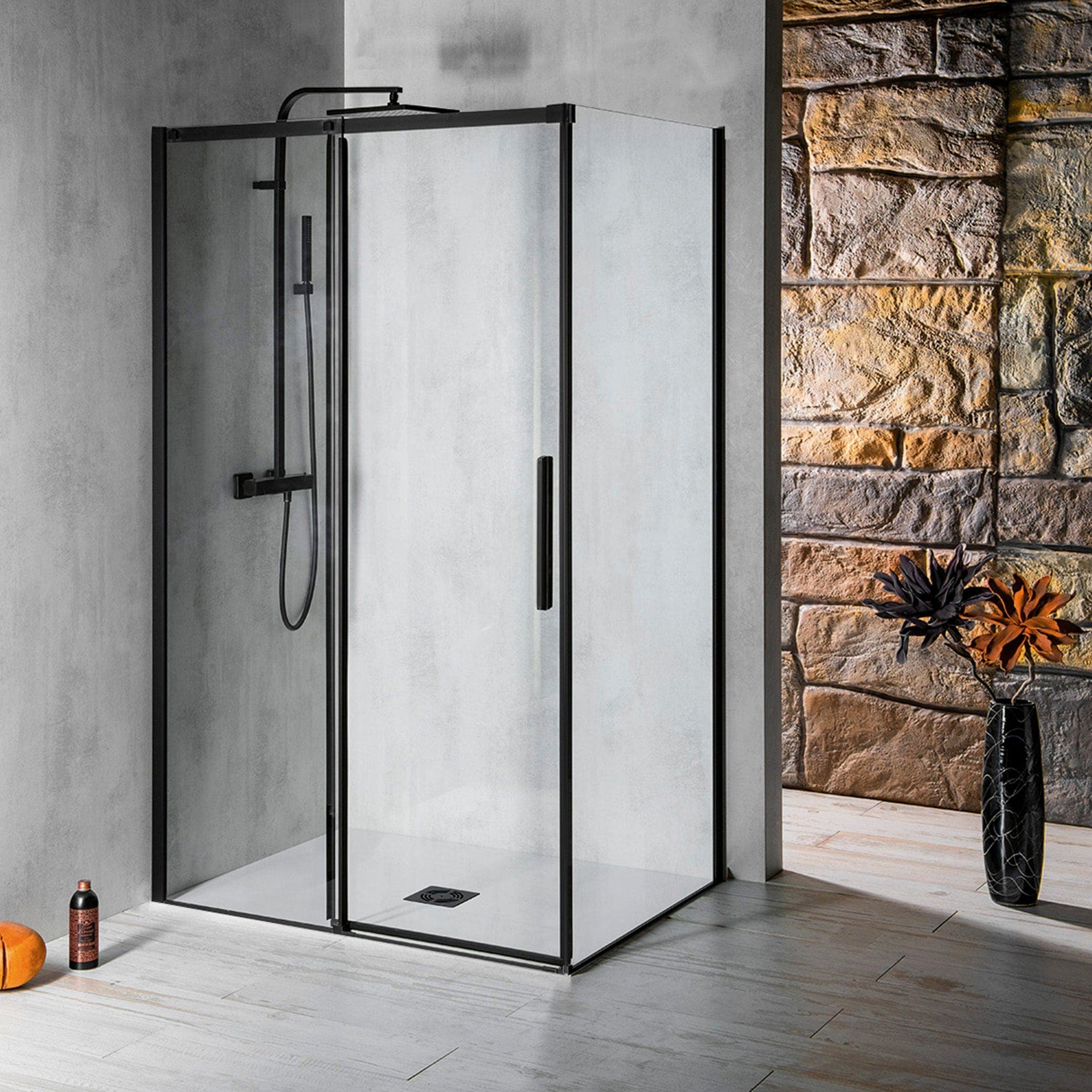 Sanipro ALTIS LINE / BLACK LINE - Fastfelt Svart matt / 80cm / Klart glass Sanipro Dusjvegg SA-10167