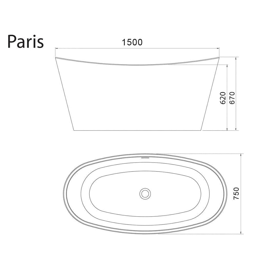 Sanipro Paris Frittstående badekar 150 Hvit / 150cm Sanipro Frittstående badekar SA-10100