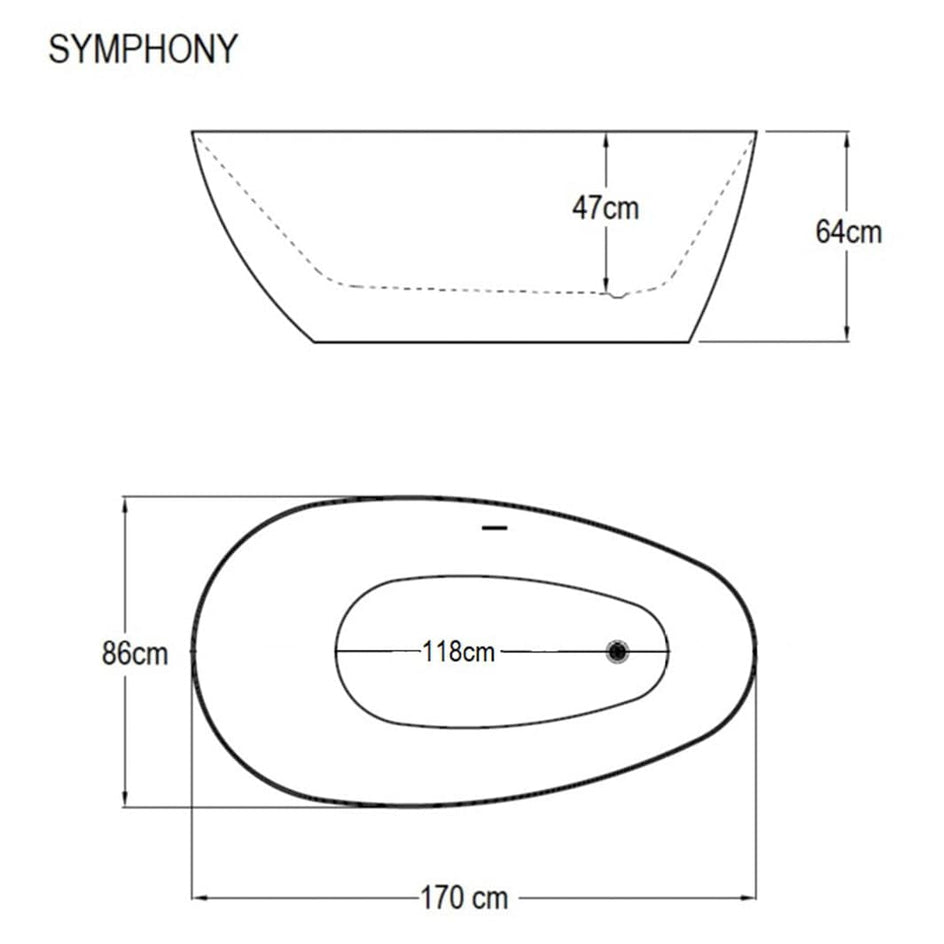 Sanipro SYMPHONY Frittstående badekar 170 - designkar Sanipro Frittstående badekar