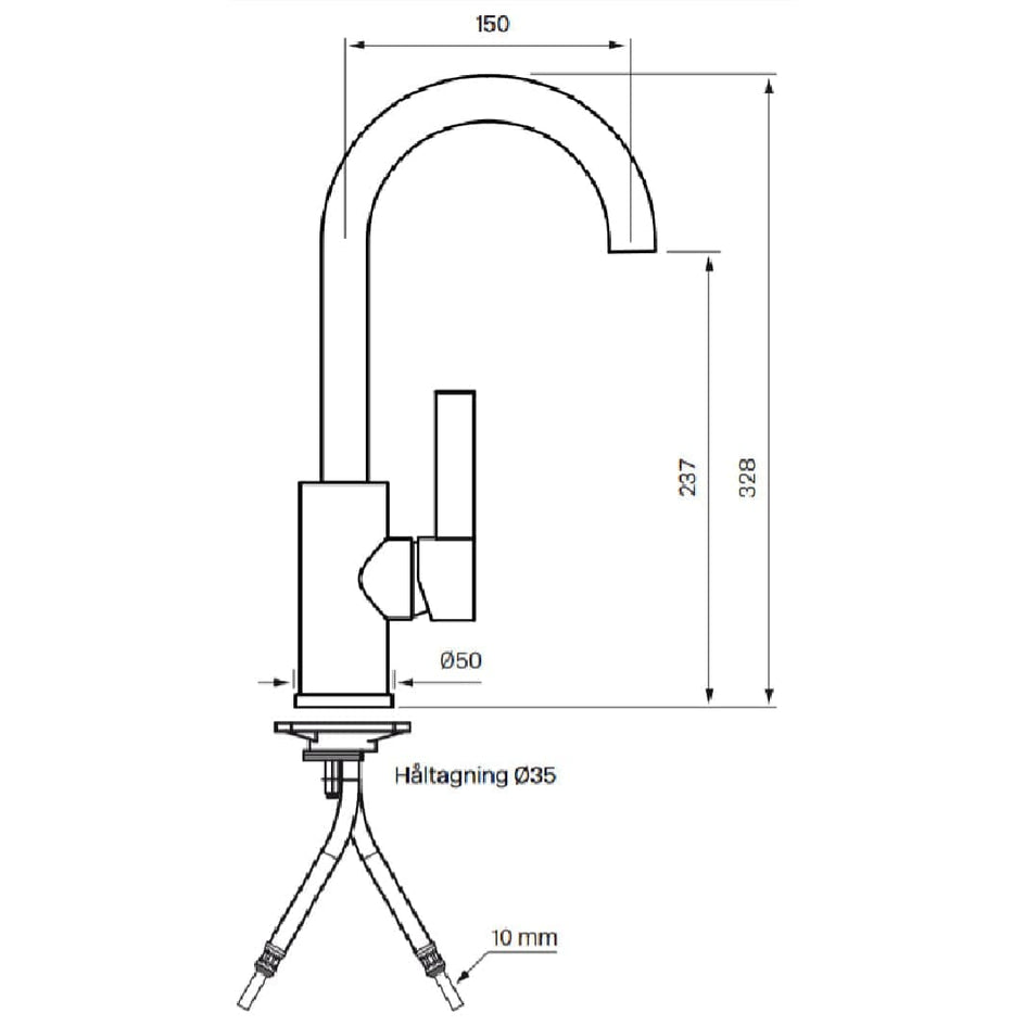 Tapwell ARM078 Servantbatteri H328mm - ikke til benkeplate Tapwell Servantbatteri