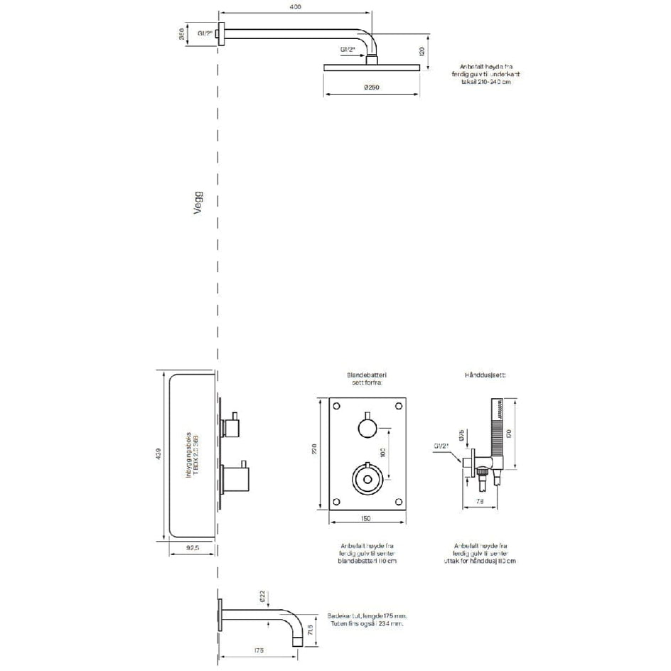 Tapwell BOX7368 ED2 Takdusj Innbygging Tapwell Blandebatteri innbygging