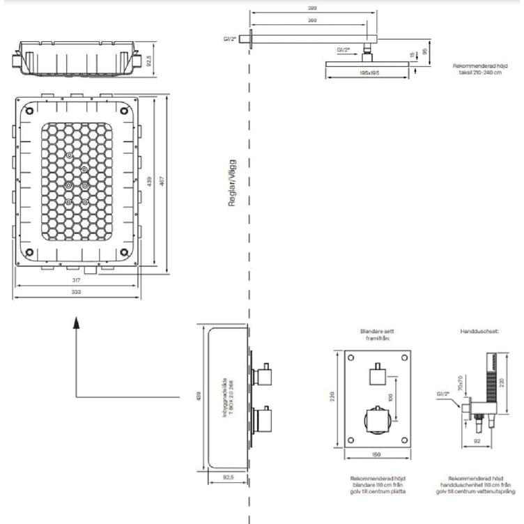 Tapwell BOX8268 Square ED2 Takdusj Innbygging