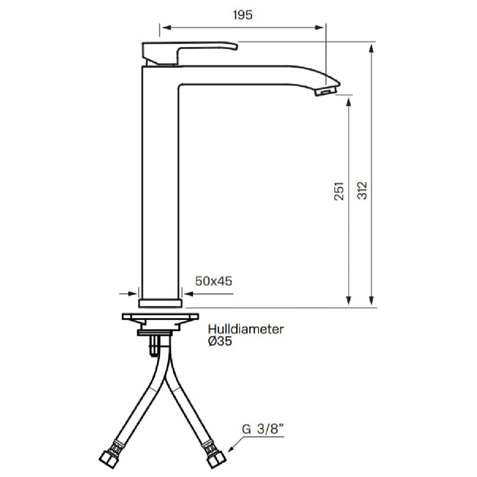 Tapwell LES081 CR Servantbatteri H312mm Krom Tapwell Servantbatteri TA-4230103