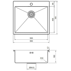 Tapwell TA5540 PVD Kjøkkenvask B55xD51cm