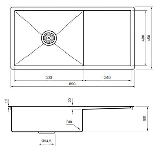 Tapwell TA8140 PVD Kjøkkenvask B89xD45cm