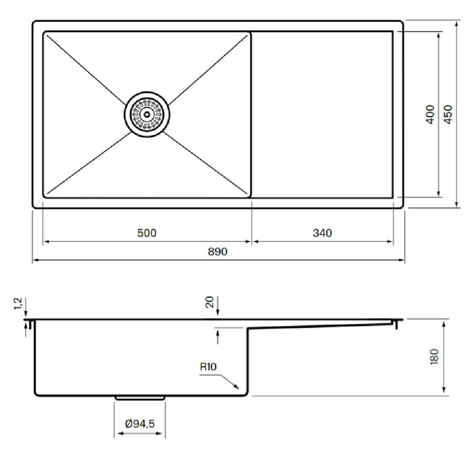 Tapwell TA8140 PVD Kjøkkenvask B89xD45cm Tapwell Kjøkkenvask