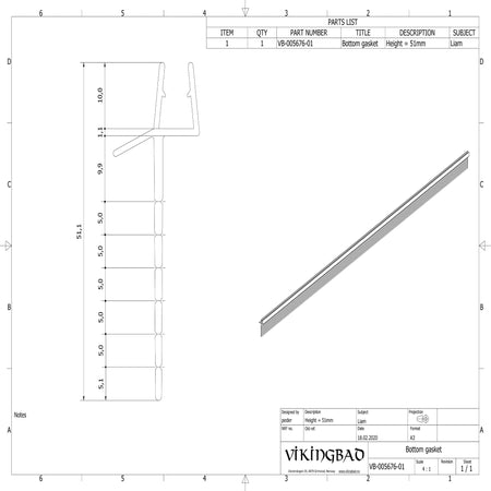 Vikingbad Subbelist Liam PVC H51mm Rivbar B100cm