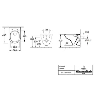 OUTLET: Villeroy & Boch O.NOVO Compact DF vegghengt toalett